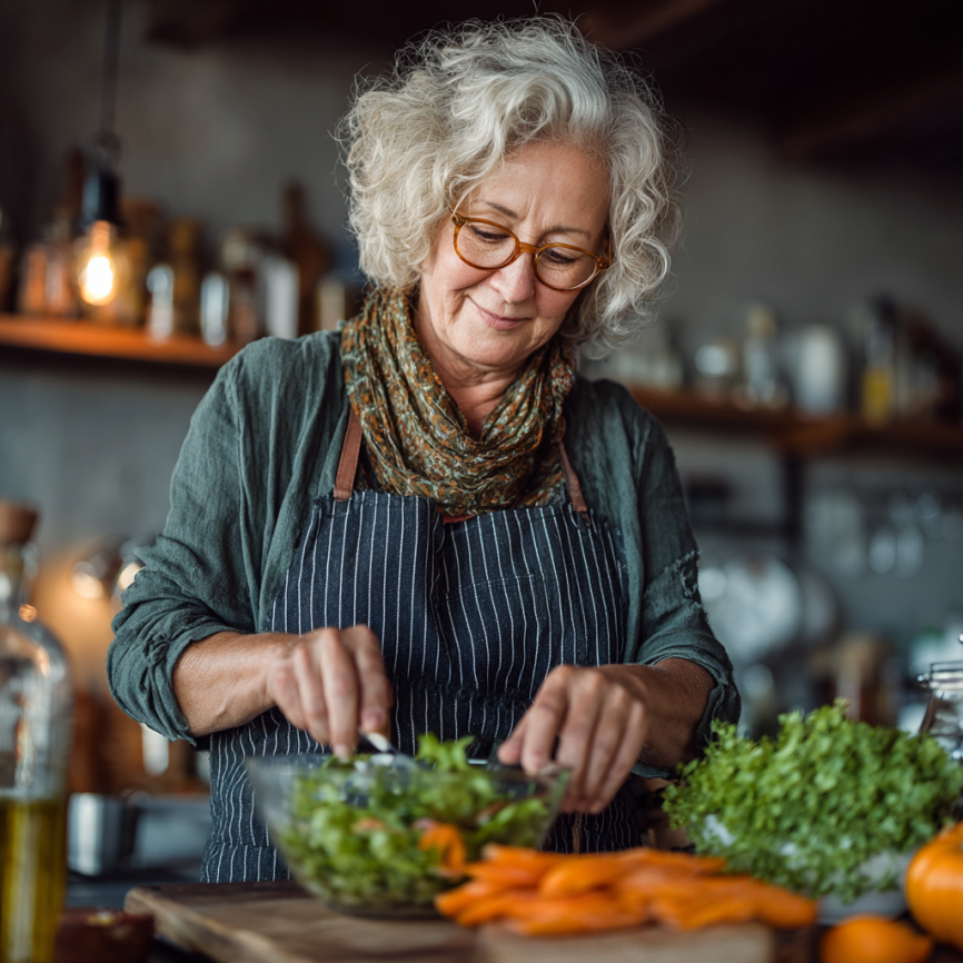 Пожилая пара готовит здоровую еду